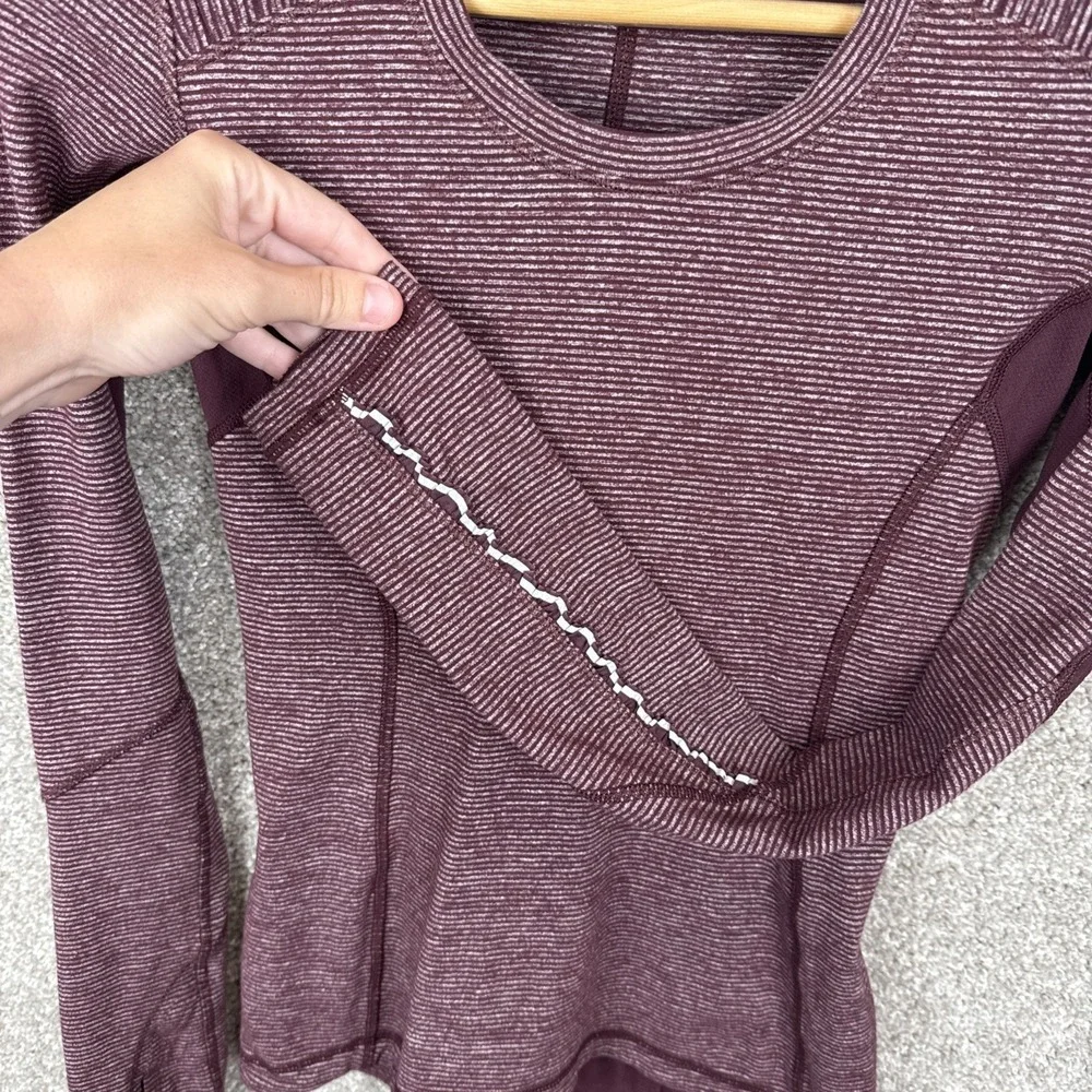 Lululemon Run Swiftly Tech Long Sleeve Maroon Stripe Running Top Womens Size 4